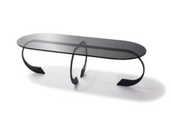Interlock Steel and Smoked Glass Cocktail Table 2017 by Post & Gleam