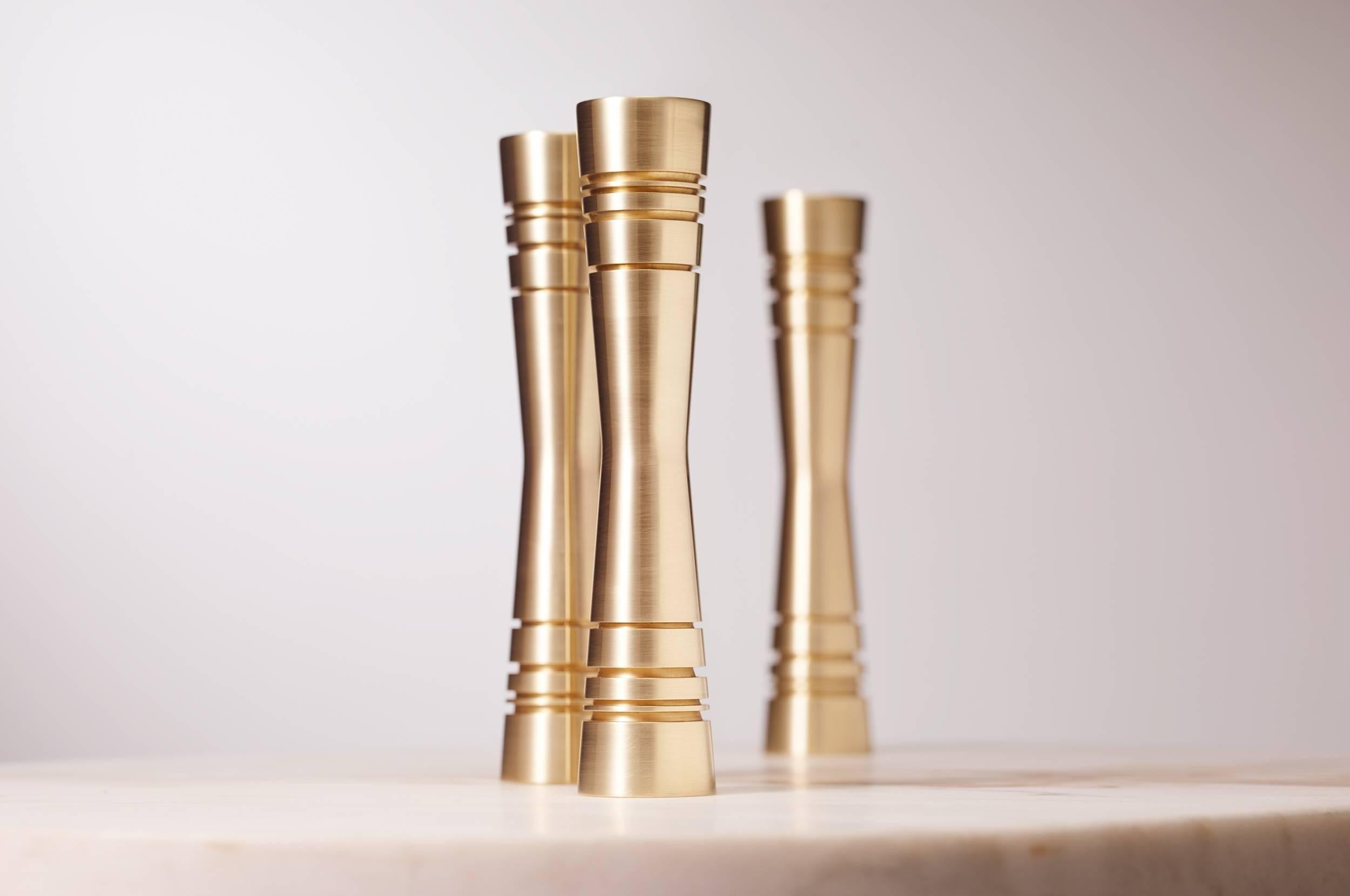 Post and Gleam's Double Taper candleholders are created from custom-milled solid brass accented with modern touches. Designed to become future heirlooms, adorning your home for generations. 
Mix and match to create your perfect midcentury inspired
