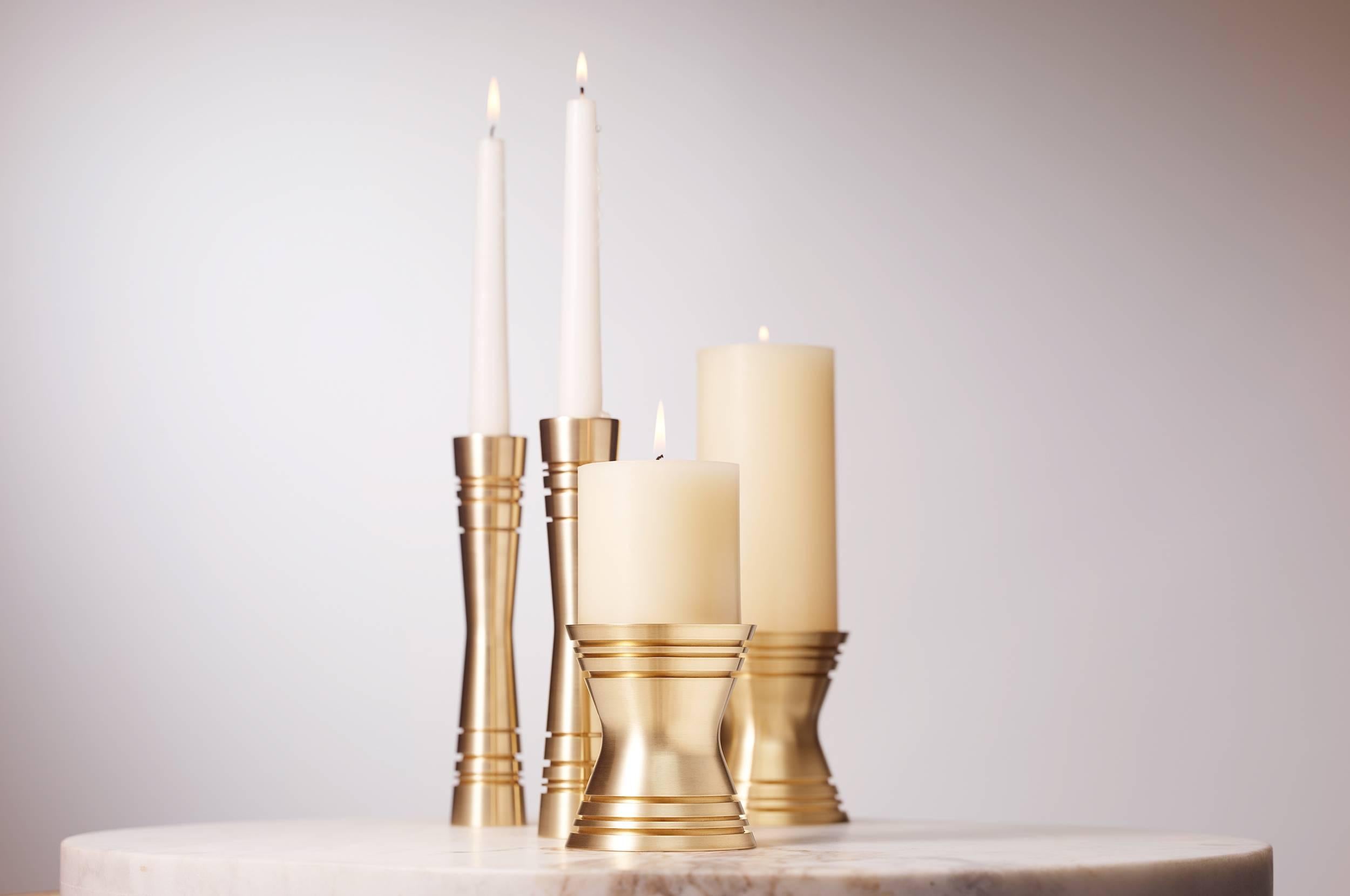 Polished Double Taper Solid Brass Taper Candleholder 2017 by Post & Gleam For Sale