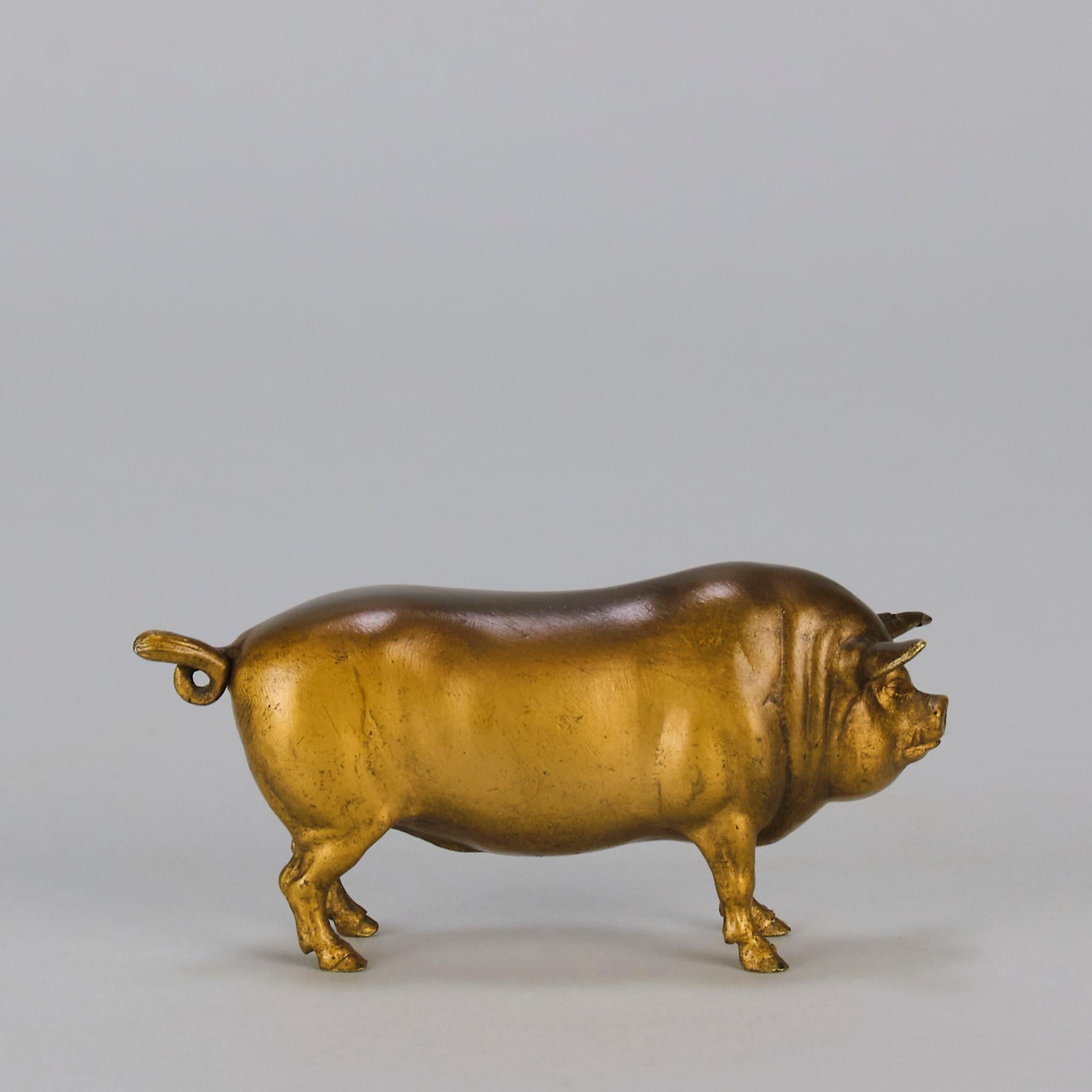 Österreichische Bronzeskulptur „Stückendes Schwein“ aus dem frühen 20. Jahrhundert von Franz Bergman (Art nouveau) im Angebot