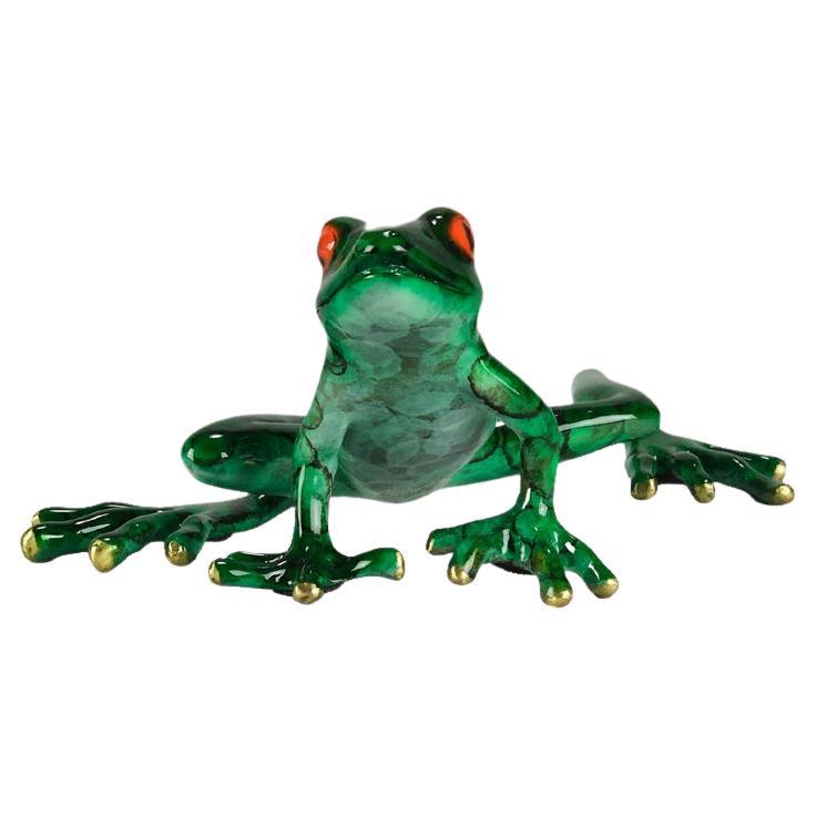 Contemporary Enamel Painted Bronze Sculpture entitled "Frog" by Barry Stein