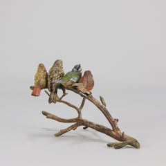 Early 20th Century Cold-Painted Bronze "Birds on a Branch" by Franz Bergman