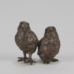 "Coppia di pulcini" in bronzo viennese dipinto a freddo, primi anni del XX secolo, 1900 circa