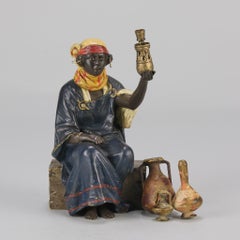 Early 20th Century Cold-Painted Bronze "Arab Lady Merchant" by Franz Bergman