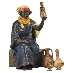 Early 20th Century Cold-Painted Bronze "Arab Lady Merchant" by Franz Bergman