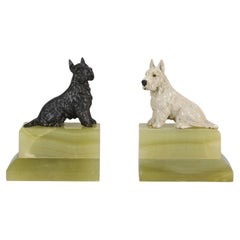 Wiener Bronze-„Terrier-Buchstützen“ aus dem frühen 20. Jahrhundert, um 1900
