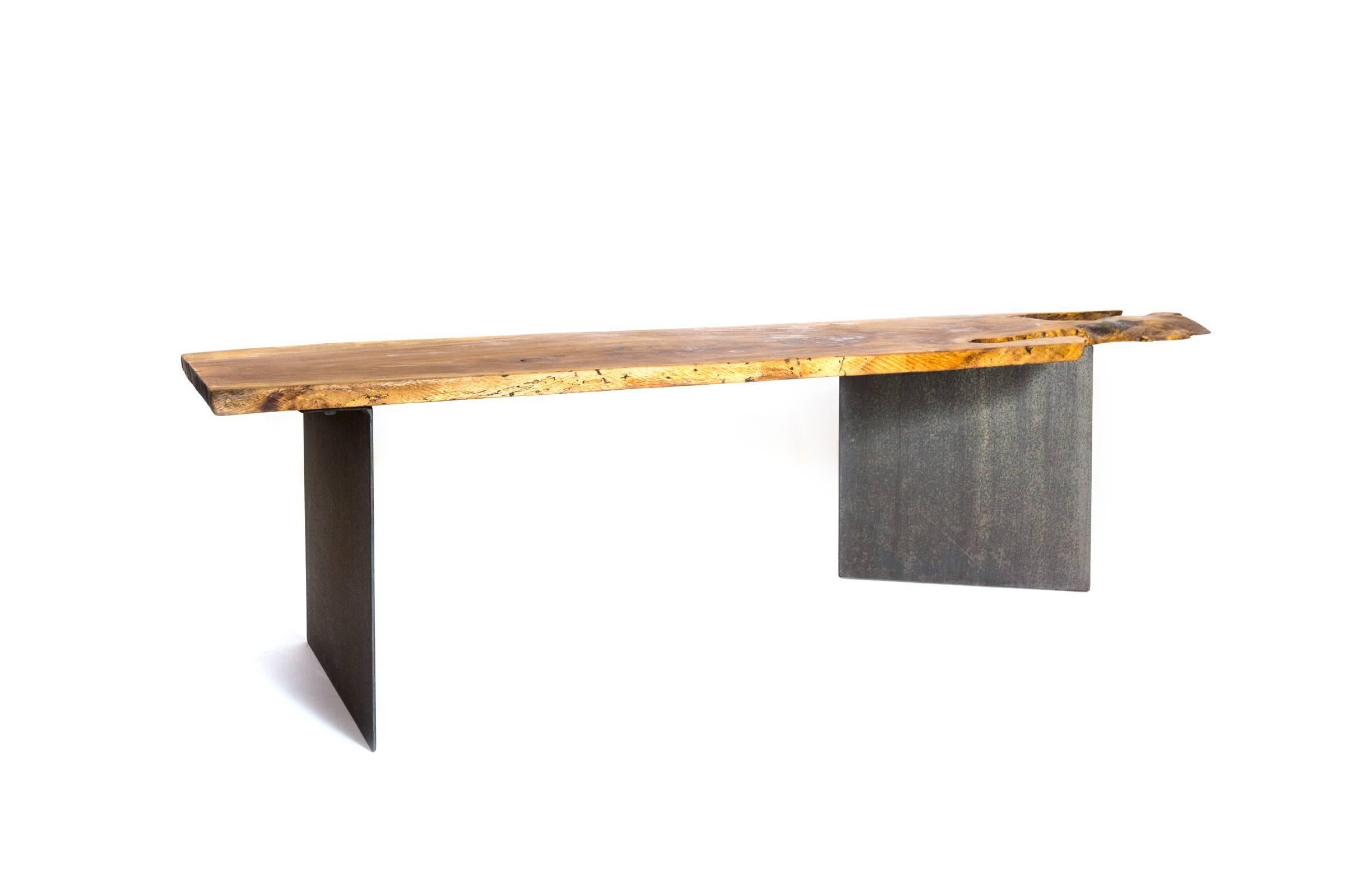 Organic Modern Organic Pterocarpus Wood/Black Steel Coffee Table/ Bench Design by Herbeh Wood For Sale