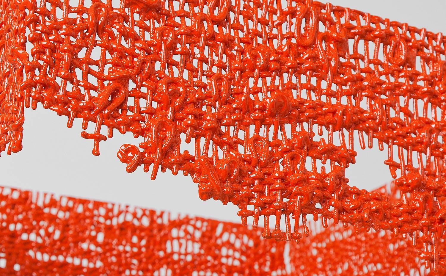 Post-Modern Contemporary Metal Cast Sculpture, Orange Red Cast by Mimi Jung For Sale