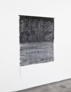 Contemporary Weaving Textile Fiber Art on Rod, Black to Black by Mimi Jung