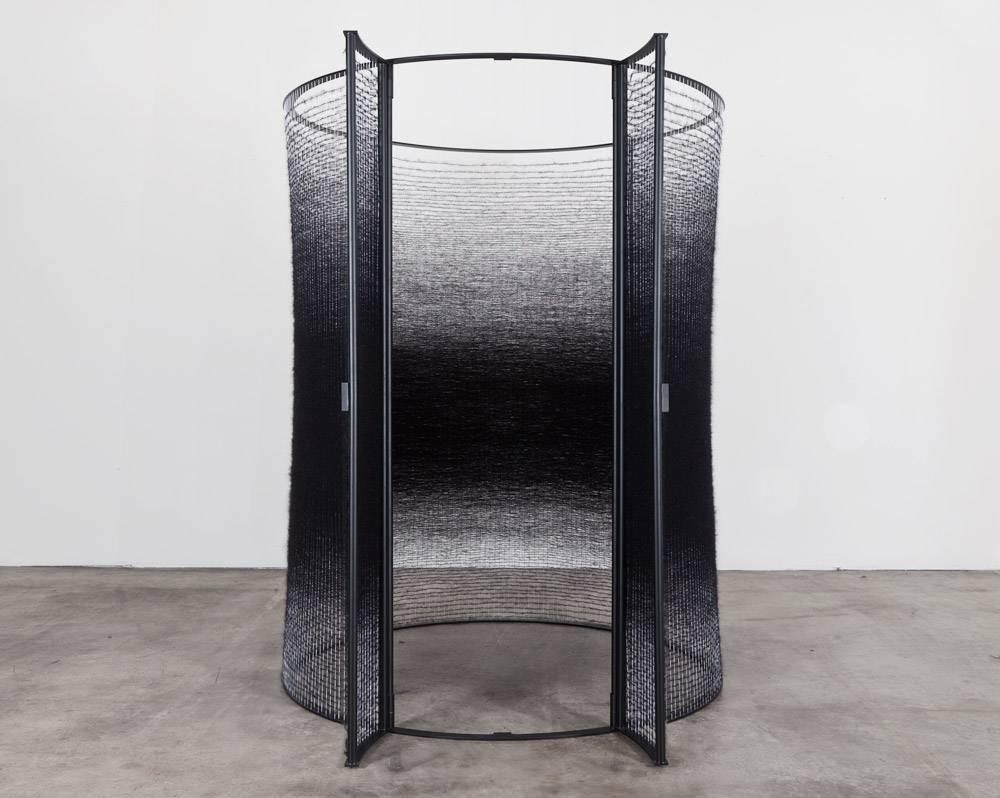 Post-Modern Contemporary Weaving Textile Fiber Art Installation, Black Interior by Mimi Jung For Sale