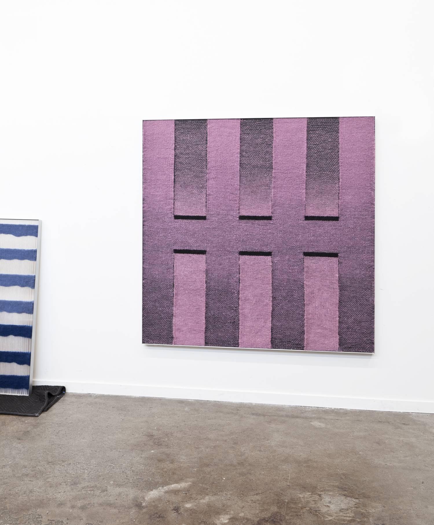 Post-Modern Contemporary Weaving Textile Fiber Art, Pink to Black Rectangles by Mimi Jung For Sale
