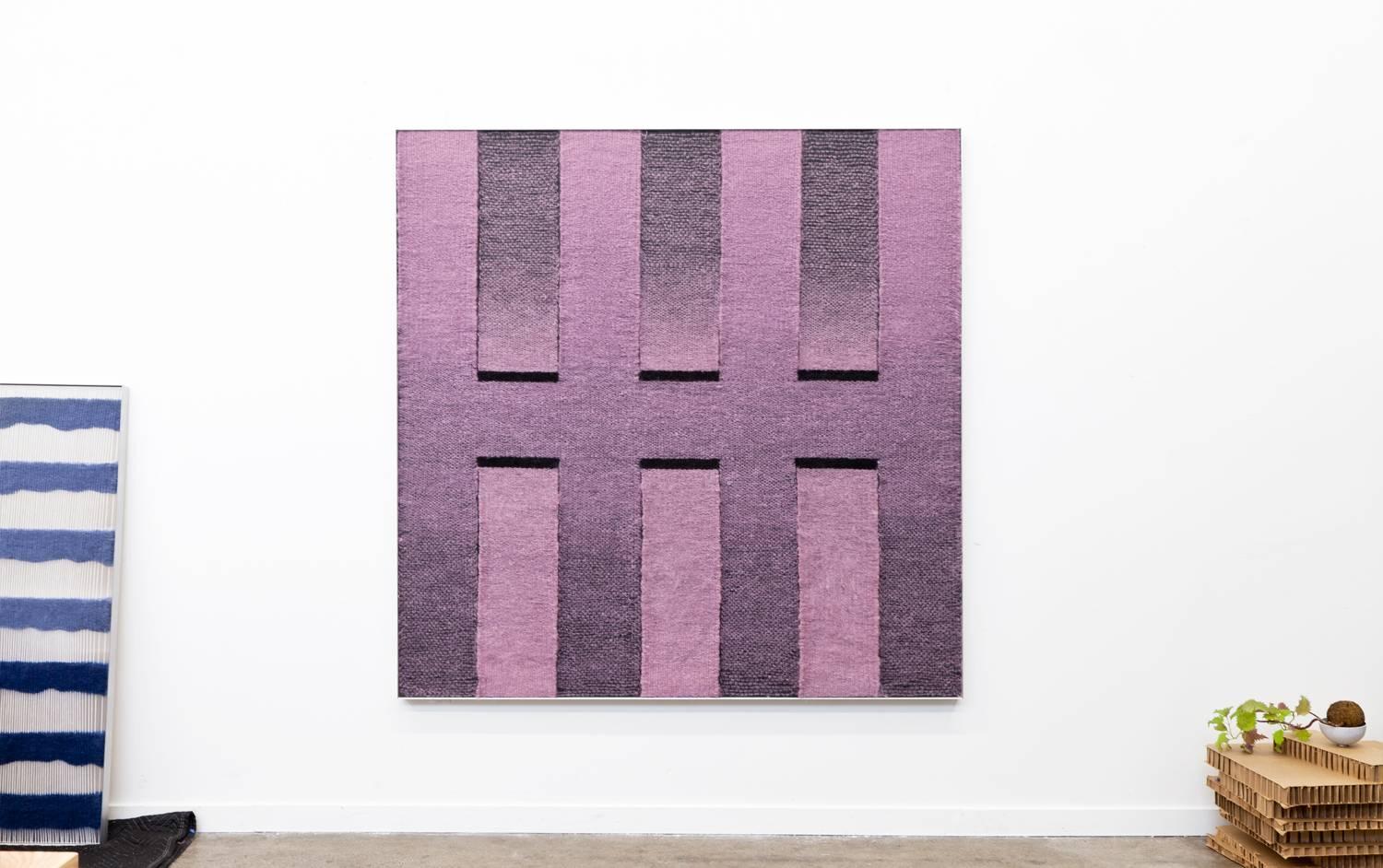 Brushed Contemporary Weaving Textile Fiber Art, Pink to Black Rectangles by Mimi Jung For Sale
