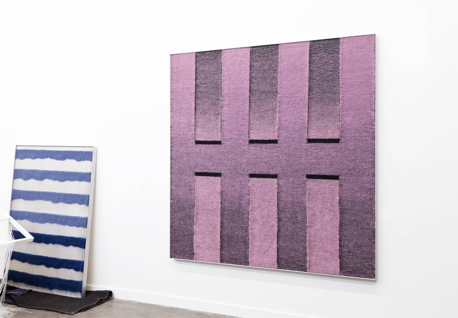 Contemporary Weaving Textile Fiber Art, Pink to Black Rectangles by Mimi Jung In New Condition For Sale In Los Angeles, CA