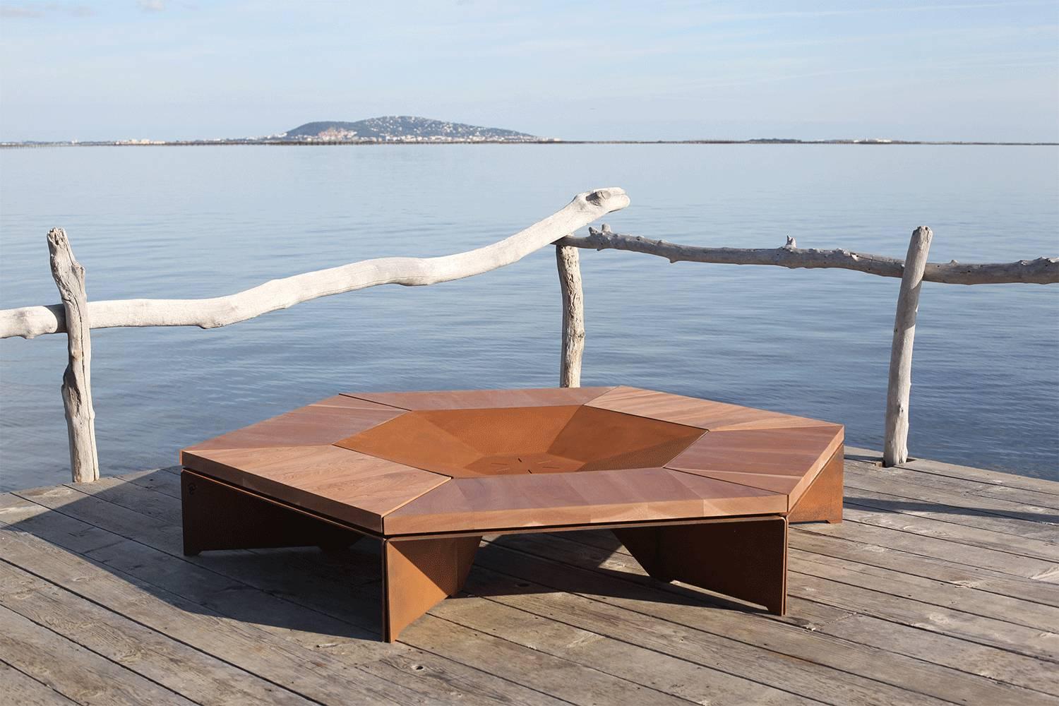 Minimalist Fire Pit and Benches by Yoan Claveau De Lima For Sale