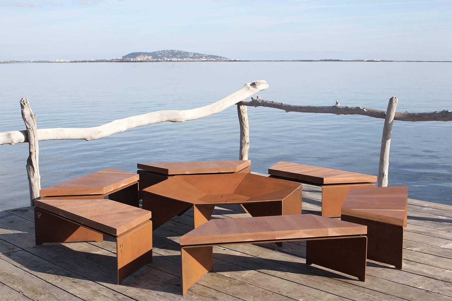 French Fire Pit and Benches by Yoan Claveau De Lima For Sale