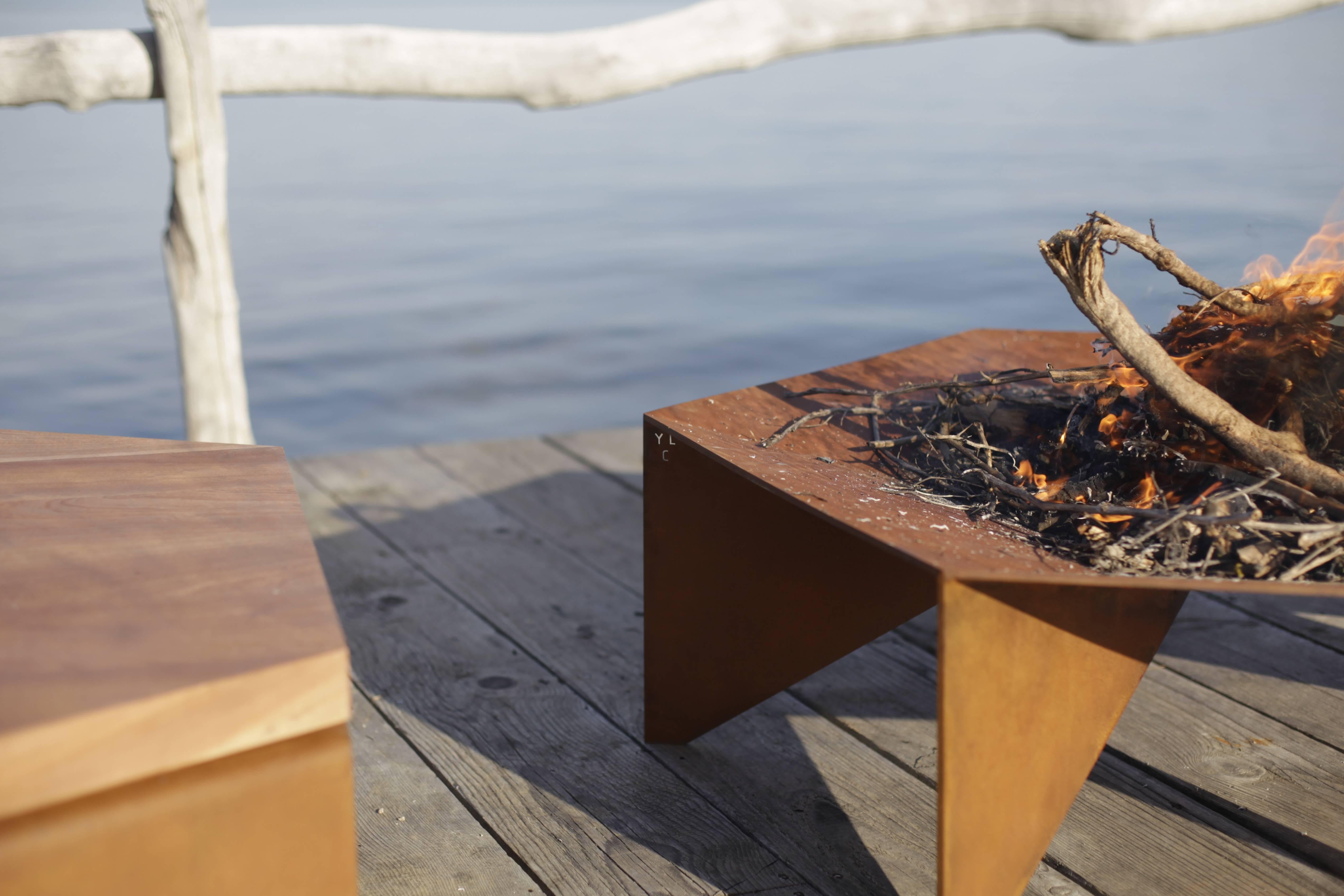 Minimalist Fire Pit and Benches by Yoan Claveau De Lima For Sale