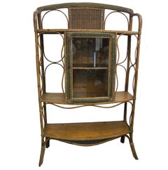 Wicker Rattan Midcentury Cabinet Colonial Style 