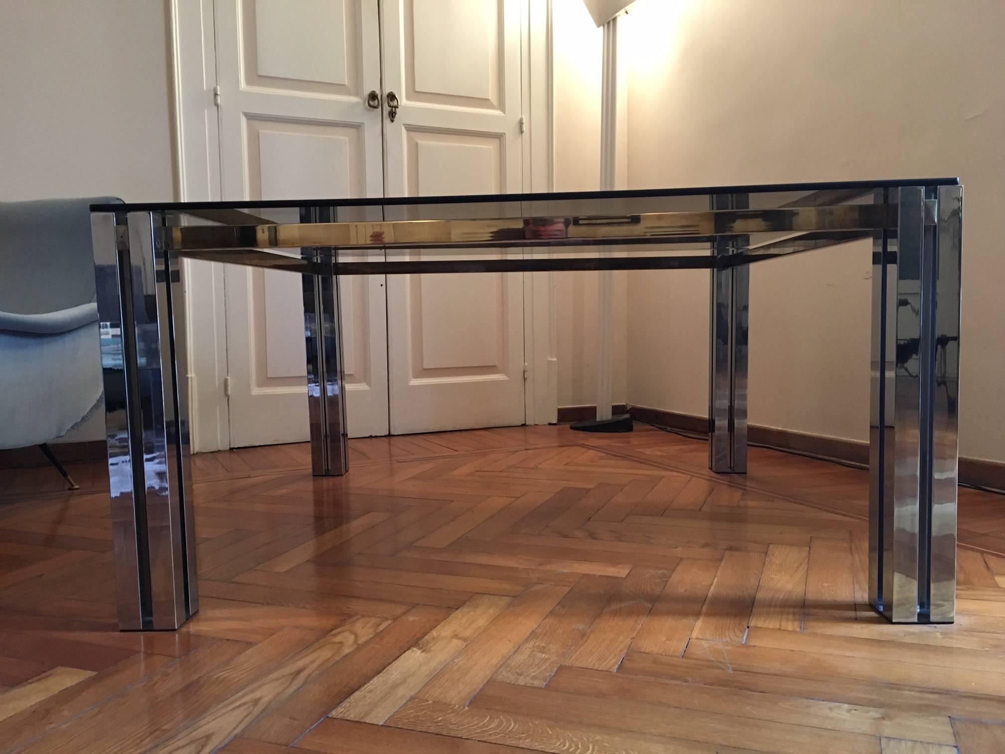 Romeo Rega Attributed MidCentury Chrome and Brass Dining Table, Italy 1