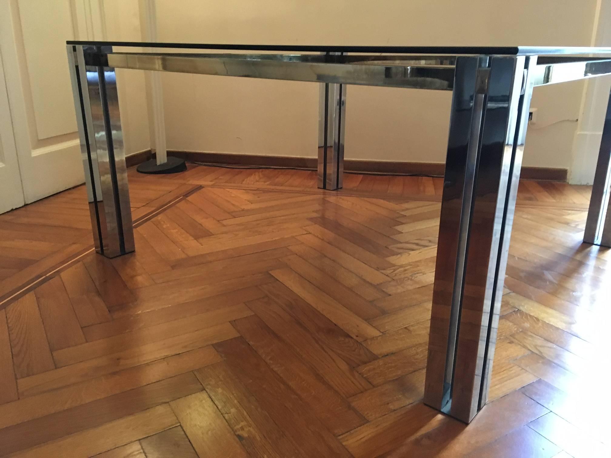 Late 20th Century Romeo Rega Attributed MidCentury Chrome and Brass Dining Table, Italy