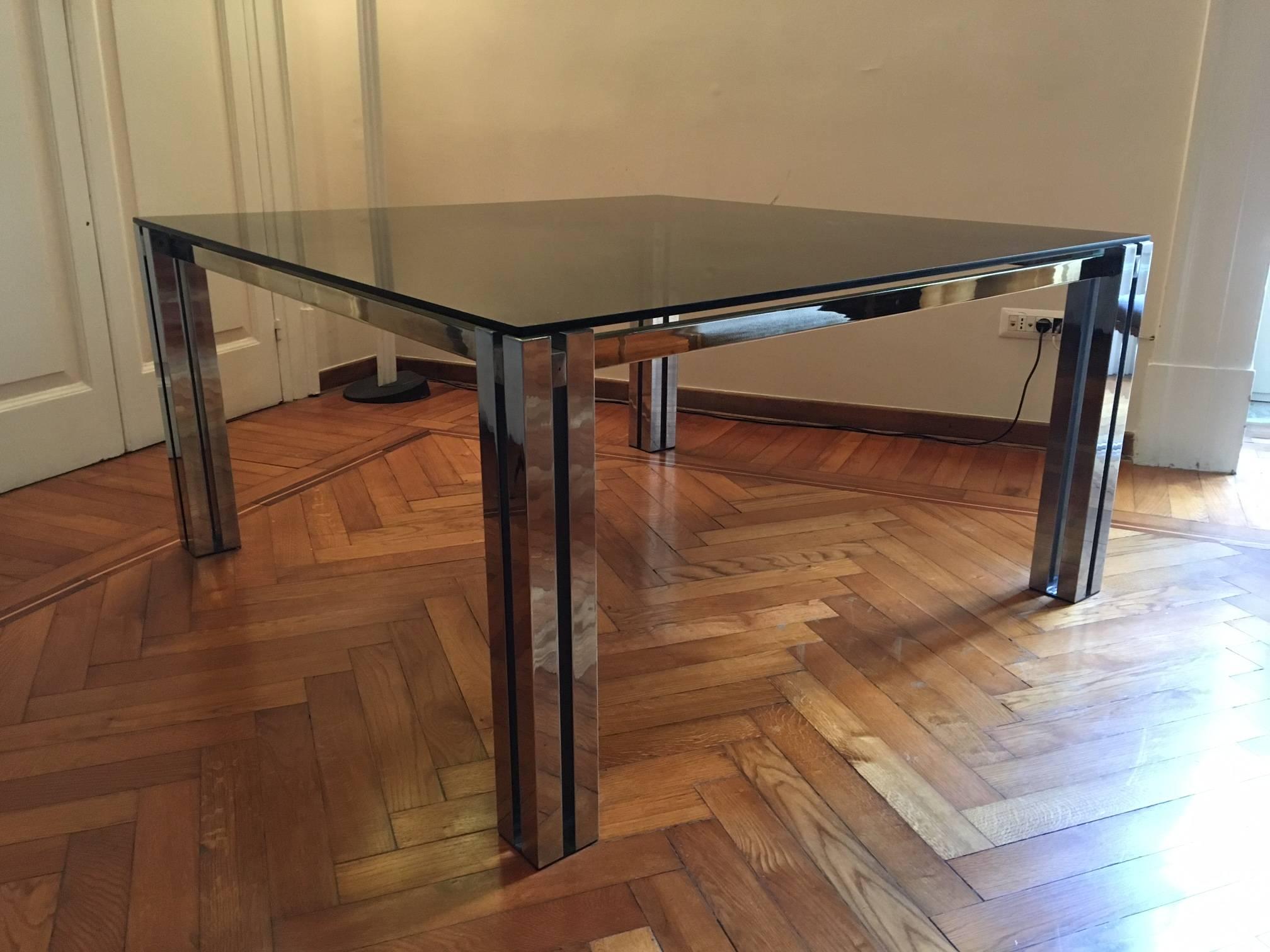 Romeo Rega Attributed MidCentury Chrome and Brass Dining Table, Italy In Good Condition In Naples, IT
