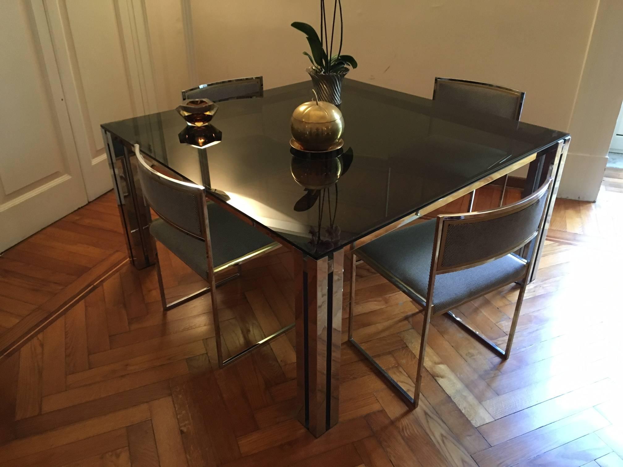Italian Romeo Rega Attributed MidCentury Chrome and Brass Dining Table, Italy