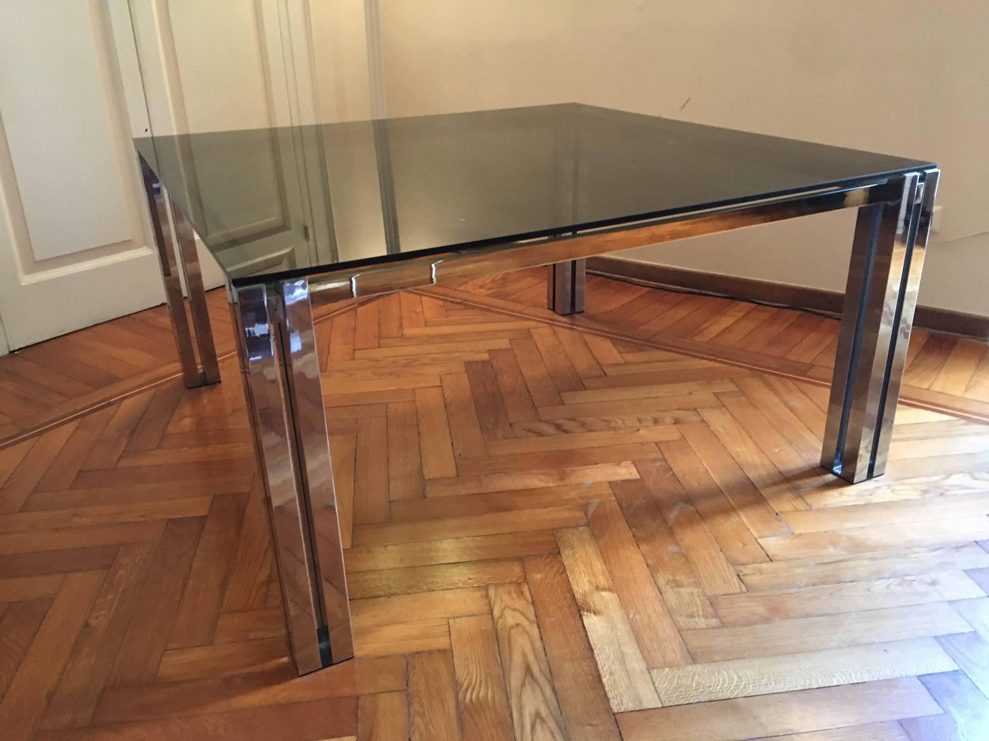 Romeo Rega Attributed MidCentury Chrome and Brass Dining Table, Italy 2