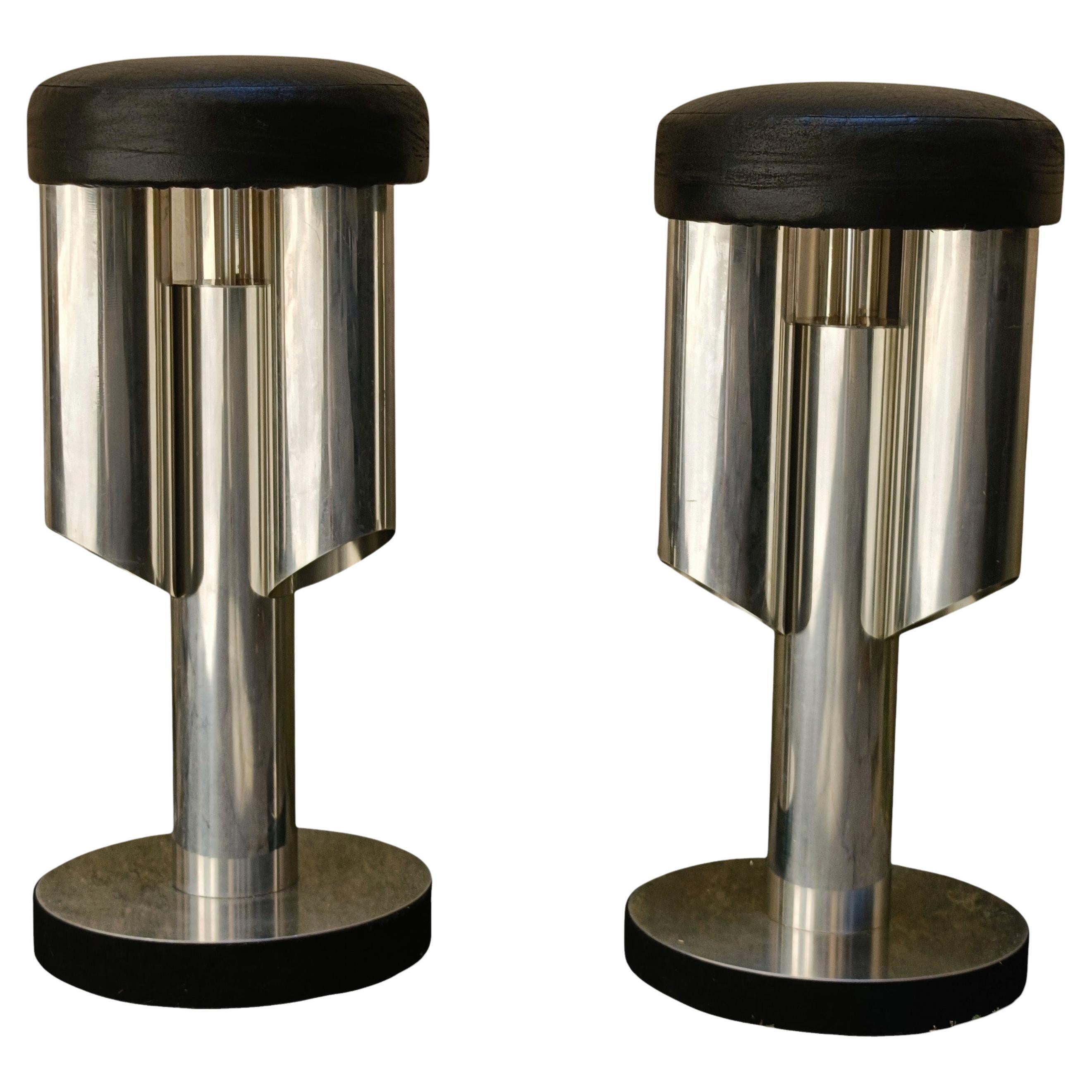 Pair of Tall Chrome and Leather Bar Stools, Italy 1970s