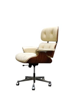 Charles Eames Poltrona Direzionale in Pelle Avorio e Legno, 1960s