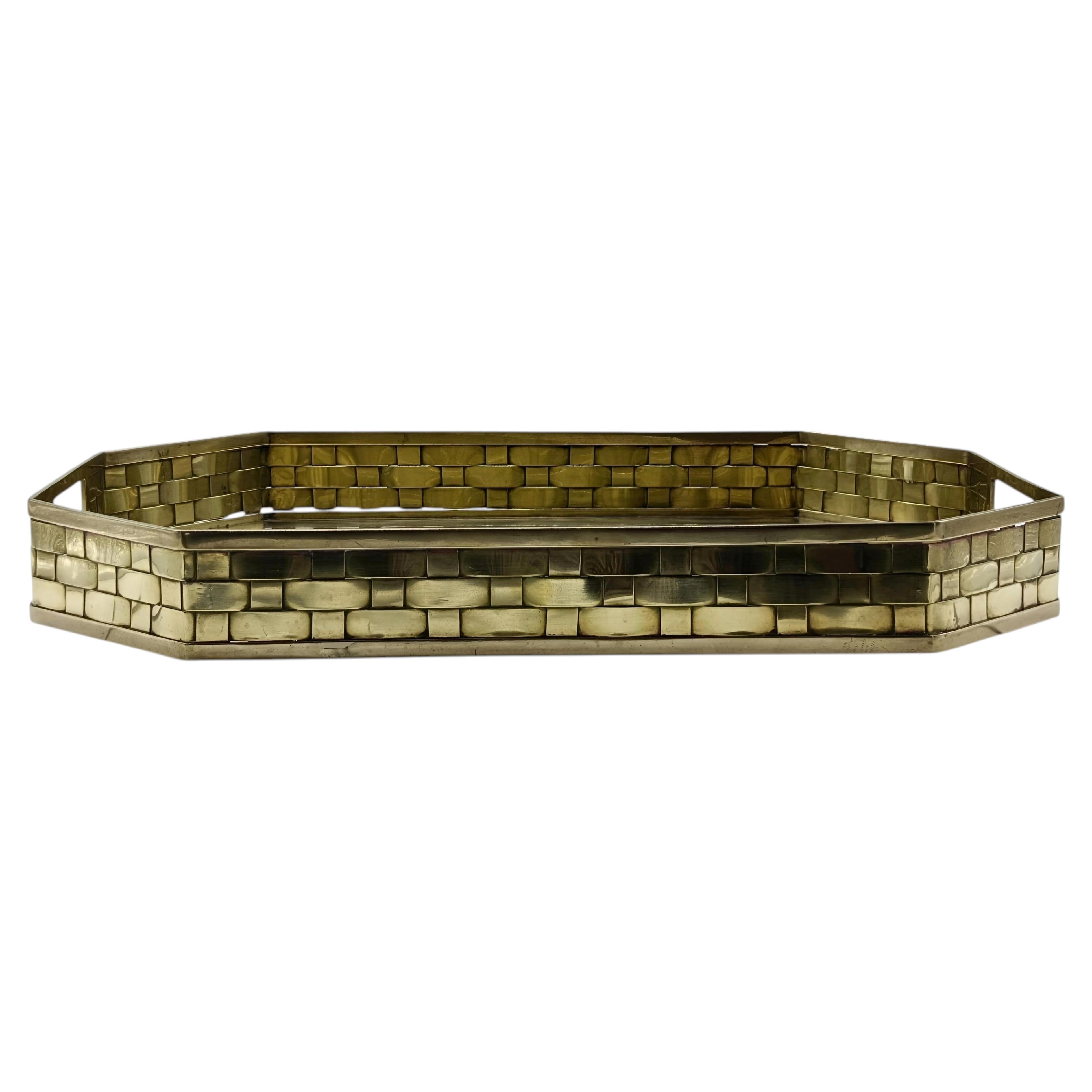 Elegant Octagonal Brass Serving Tray, Italy, 1970s For Sale