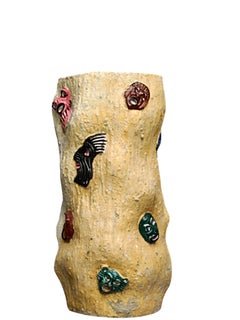 Cer. Art. Acabbo Amalfi Yellow Ceramic Umbrella Holder with Masks, Italy 19
