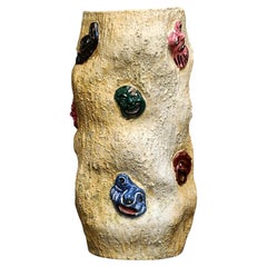 Cer. Art. Acabbo Amalfi Yellow Ceramic Umbrella Holder with Masks, Italy 19