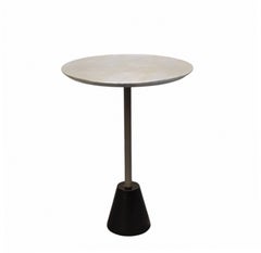 Minimalist Round Coffee Table with Cast-Iron Base and Silver-Colored Wooden Top
