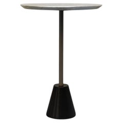 Minimalist Round Coffee Table with Cast-Iron Base and Silver-Colored Wooden Top