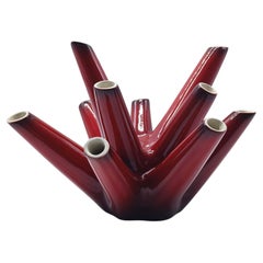 Vibi Torino Single-Flower and Multi-Flower Vase in Red Ceramic, Italy, 1960s