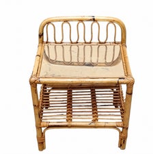 Elegant Rattan and Bamboo Nightstand with Brass Shelf, Italy, 1960s
