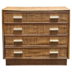 Cassettiera in Bambu' e Midollino Intrecciato, Italia 1960s