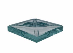 Square Ashtray Made of Solid Green Nile-Colored Ground Glass, Italy, 1970s