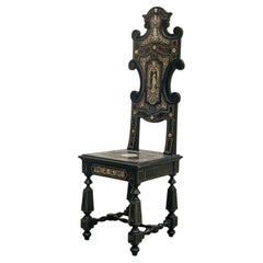 Ferdinando Pogliani (attrib.) Wooden Chair with Ebonized Finish and Grotesque Inlays