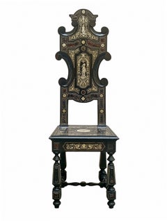 Ferdinando Pogliani (attrib.) Wooden Chair with Ebonized Finish and Grotesque Inlays