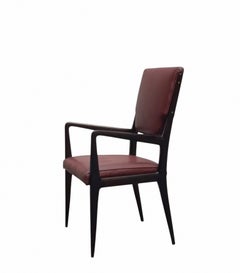 Vittorio Dassi Armchair in Molded Wood and Bordeaux Skai, Italy, 1950s