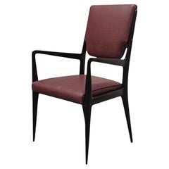 Vittorio Dassi Armchair in Molded Wood and Bordeaux Skai, Italy, 1950s