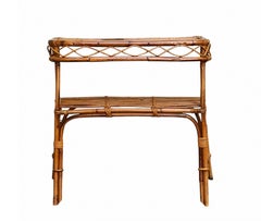 Franco Albini Attr. Bamboo and Woven Rattan Entryway Console Table, 1960s