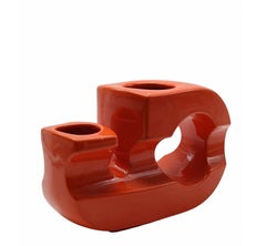 Vaso Scultoreo in Ceramica Arancio, Italia 1970s