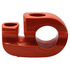 Vaso Scultoreo in Ceramica Arancio, Italia 1970s