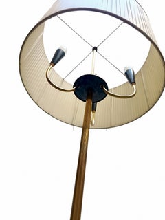 Brass Floor Lamp with a Pleated Fabric Shade and Marble Base, 1970