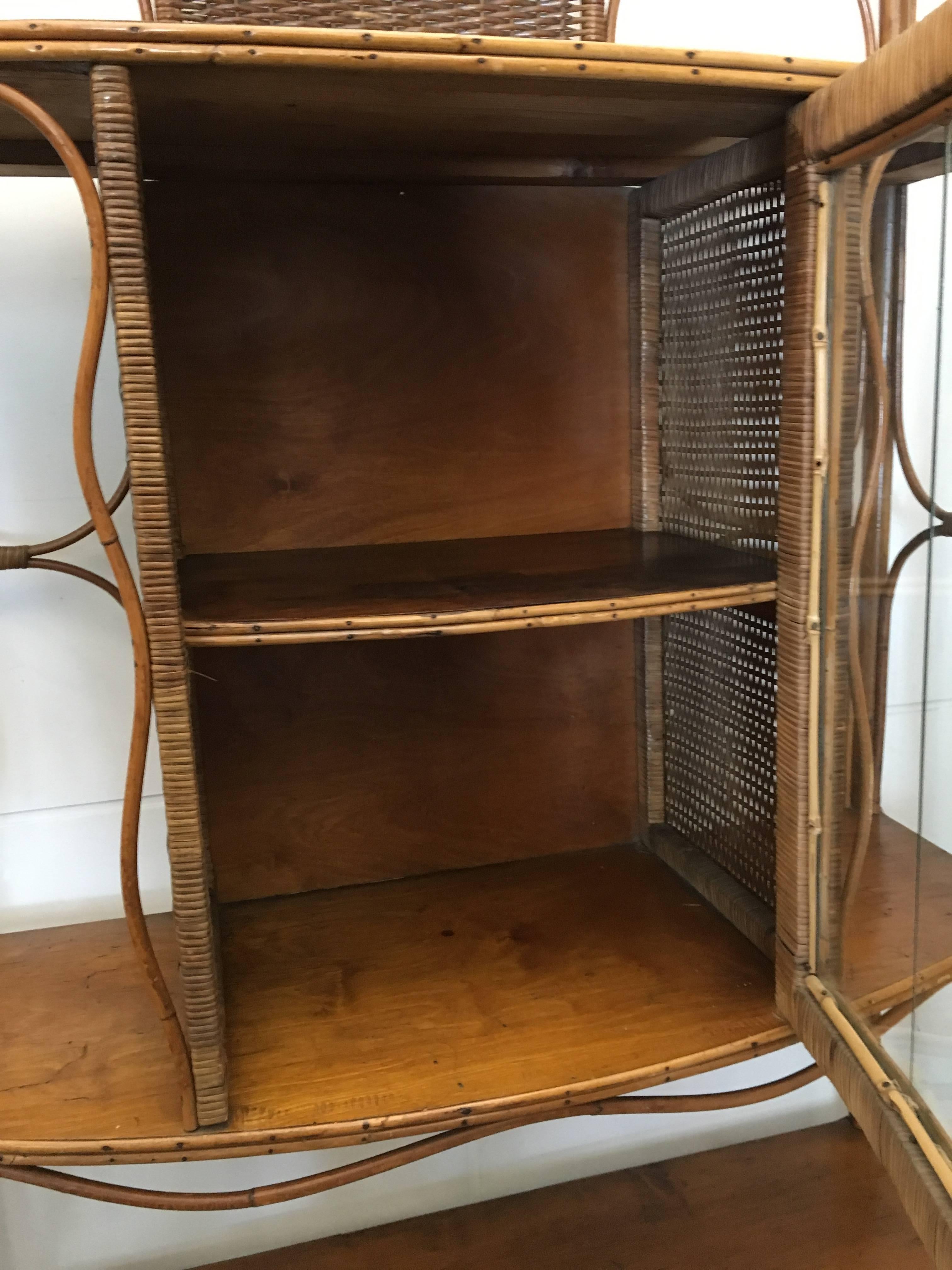 Wicker Rattan Midcentury Cabinet Colonial Style  2