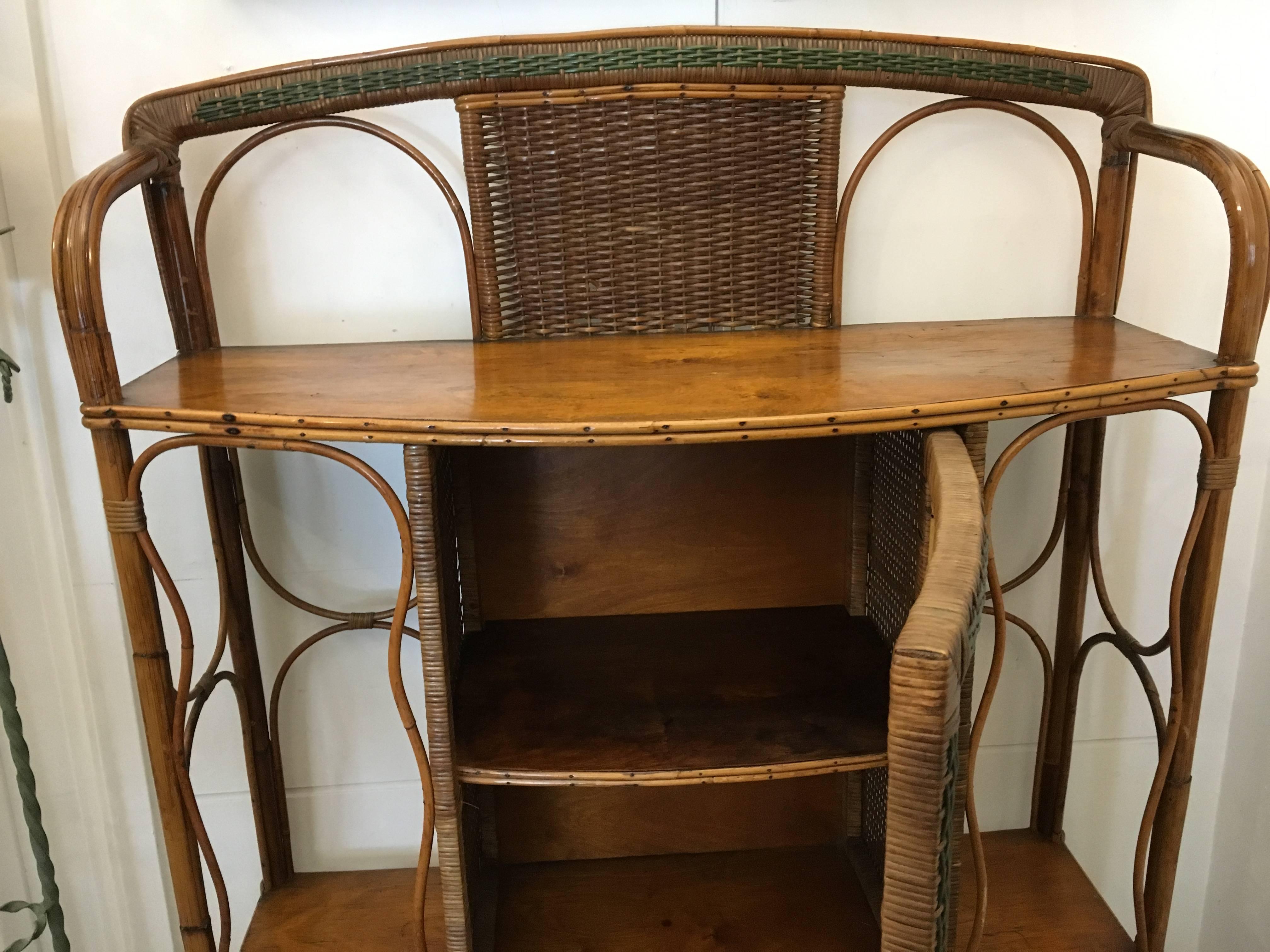 20th Century Wicker Rattan Midcentury Cabinet Colonial Style 