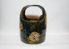 Japanese Dark Green Ceramic Oribe Ware Hibachi, 1930s