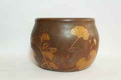 Japanese Lotus Leaf Motif Wooden and Copper Interior Hibachi, 1920s