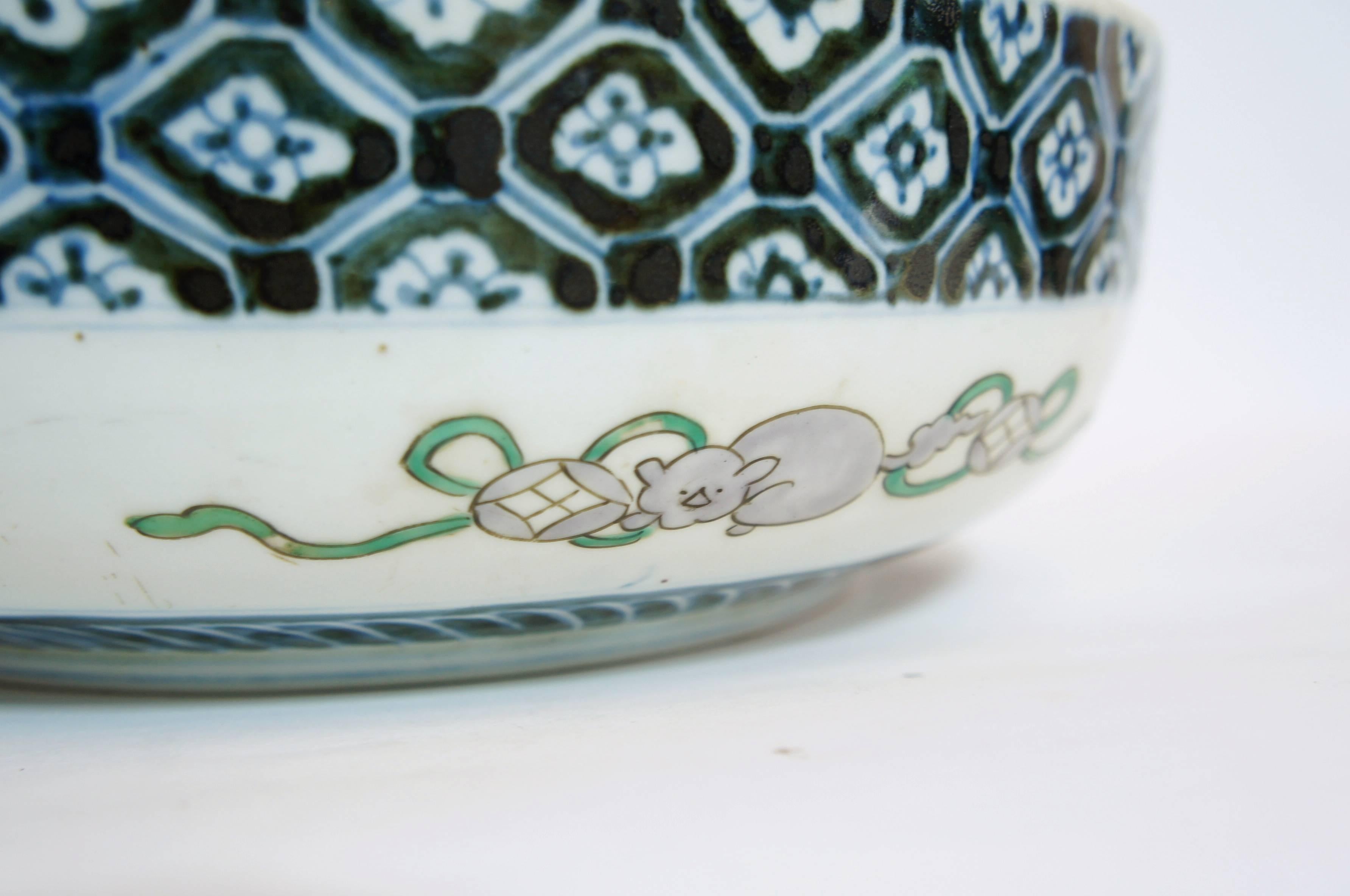 Japanese Colorful Landscape and Floral Motif on Ceramic Koimari Ware Bowl, 1800s 2